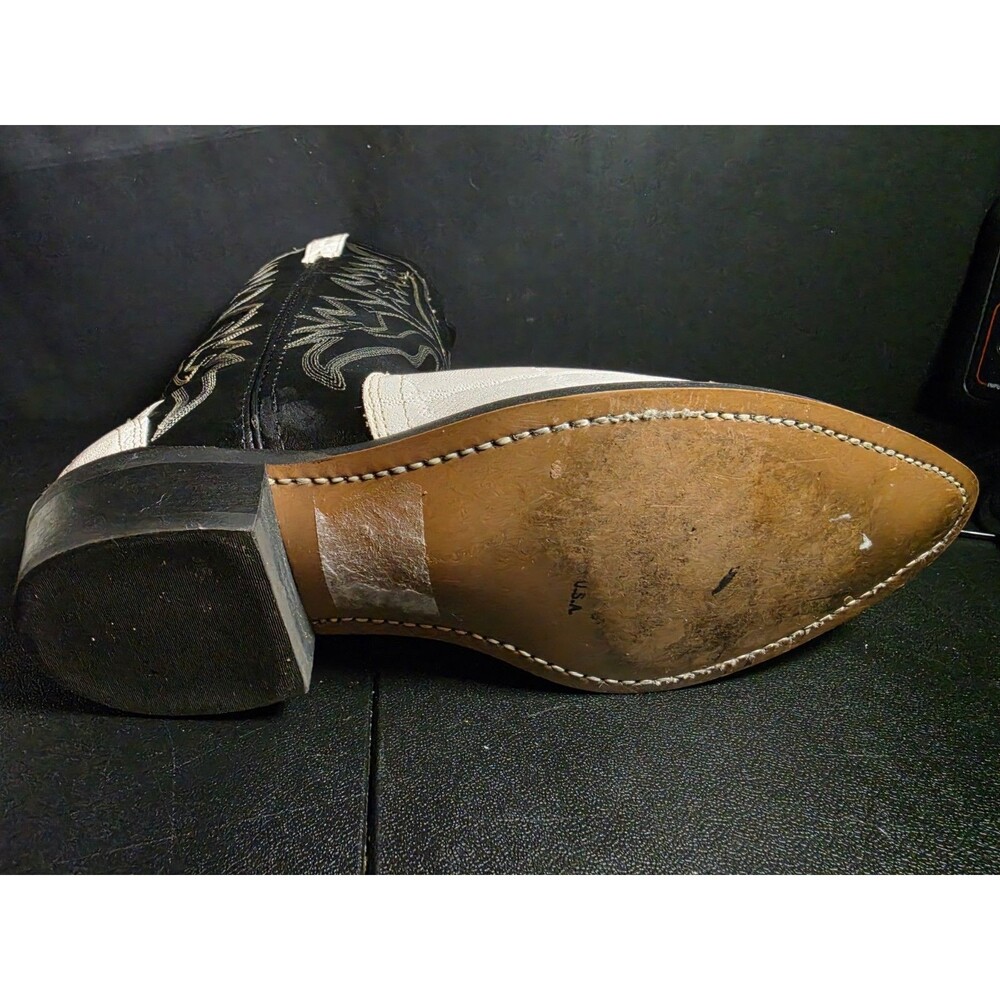 Vintage Texas Cowboy Boots Mens 9 EE USA Made Black Ivory Leather Western - Picture 14 of 15